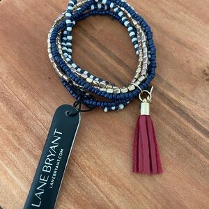 NWT * Lane Bryant Blue and Gold Layered Bracelet with‎ Red Tassel * NEW